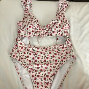 EUC pink floral swimsuit